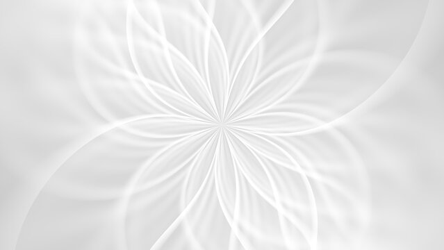 White abstract geometric flower wallpaper background. Elegant minimal subtle light grey shadow sacred geometry mandala packaging or display backdrop. Technology or luxury concept 3D fractal rendering.