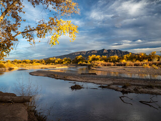 Autumn Landscape with River and Mountain
