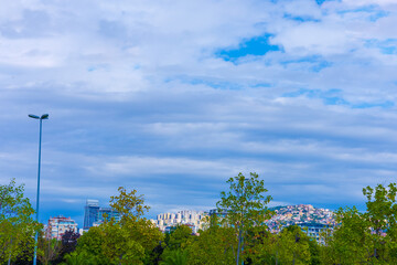 view of the city of Istanbul, on a sunny summer day. elements of architectural decorations of...