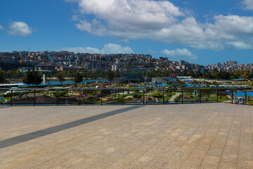 view of the city of Istanbul, on a sunny summer day. elements of architectural decorations of...
