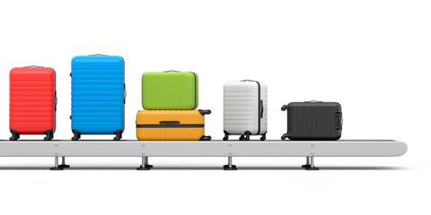 Airport luggage conveyor belt or manufacture line with baggages on white. © Vasyl Onyskiv