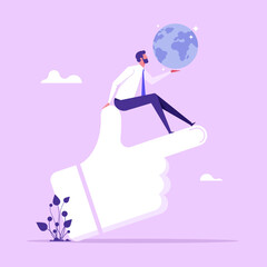 Businessman holding a globe in his hand and cares about environment. Biological diversity, Loving the planet, save earth concept