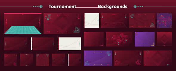 World cup football 2022 social media backgrounds set. Vector illustration Football 2022 square and horizontal pattern background or banner, card, website. burgundy color - obrazy, fototapety, plakaty