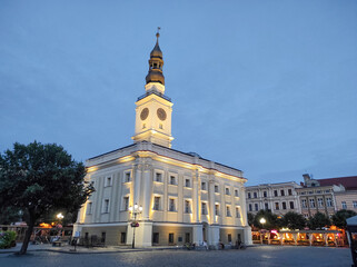 Fototapeta na wymiar 18.07.2022 Town Hall in the evening. Leszno. Greater Poland Voivodeship, Poland.