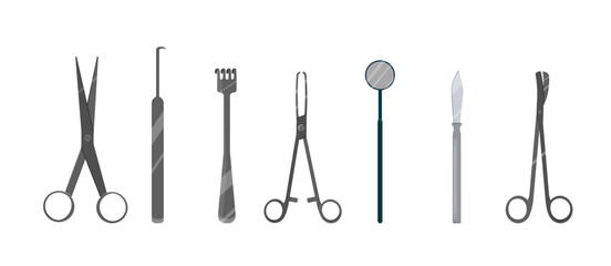 Set of surgical medical items. cartoon style. Vector stock illustration. Health care. Treatment and healing