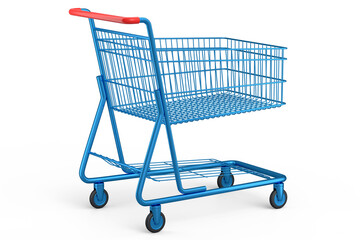 Shopping cart or trolley for groceries on white background.