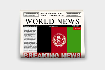 Afghanistan country newspaper with flag, breaking news on newsletter, news concept, gazette page with headline