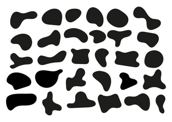 Blob abstract irrecular shape set. Black drop or spot random organic or animal simple splotch. Flat design vector illustration collection.