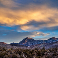 Desert southwest USA mountain landscape with a dramatic sky.