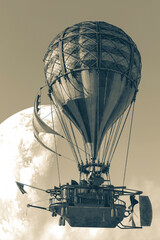 Fototapeta na wymiar hot air balloon passing on the moon