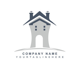 Fototapeta premium House Logo. Gray House with Roof, and Window Combination isolated on White Background. Usable for Real Estate and Building Logos. Flat Vector Logo Design Template Element. 