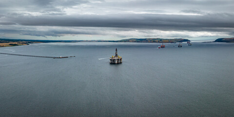 Aerial view of the black island and Cromarty firth in the north east highlands of Scotland during autumn