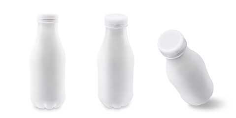 White plastic bottle with milk on a white isolated background