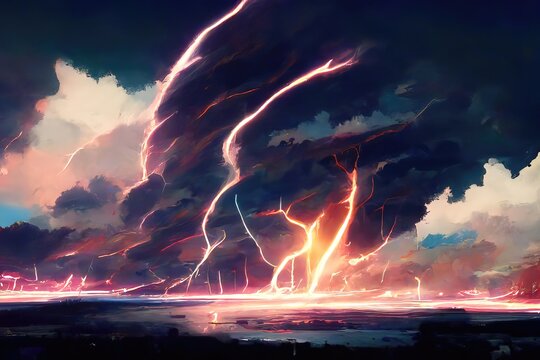 Beautiful Lightning Storm, lighting bolts across the sky