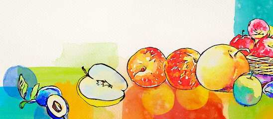 Harvest fruits. Watercolor autumn background.