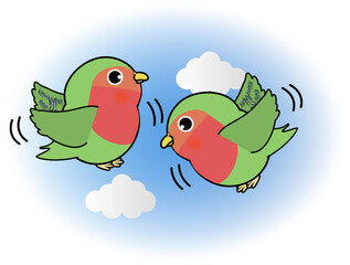 青空とかわいいコザクラインコ