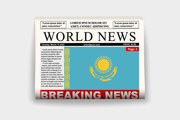 Obraz premium Kazakhstan country newspaper with flag, breaking news on newsletter, news concept, gazette page with headline