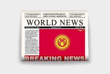 Kyrgyzstan country newspaper with flag, breaking news on newsletter, news concept, gazette page with headline