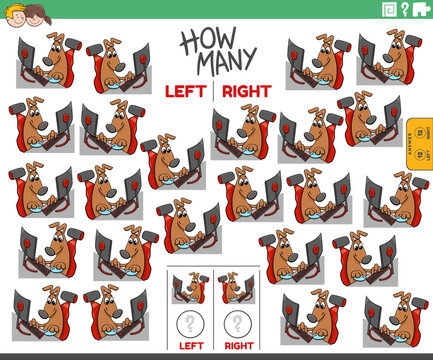 count left and right pictures of dog playing on computer