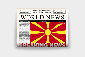 Macedonia country newspaper with flag, breaking news on newsletter, news concept, gazette page with headline