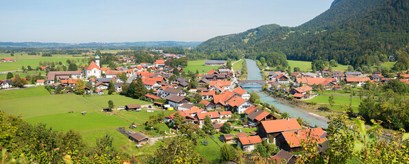 view from the calvary hill to Eschenlohe village, upper bavarian destination