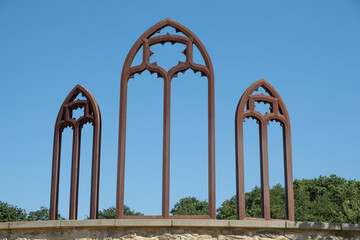 The iron window frames at Lesnes Abbey, the 12th Century built monastery located at Abbey Wood, in the London Borough of Bexley, United Kingdom.