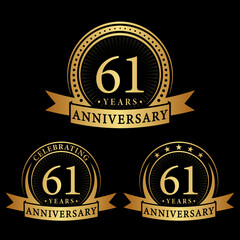 61 years anniversary logo collections. Set of 61st Anniversary logotype template. Vector and illustration.