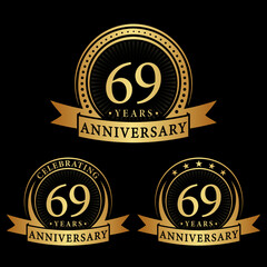 69 years anniversary logo collections. Set of 69th Anniversary logotype template. Vector and illustration.