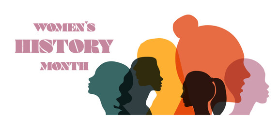Naklejka premium Women silhouette head isolated. Women's history month banner. 
