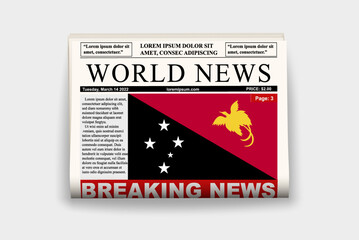 Papua New Guinea country newspaper with flag, breaking news on newsletter, news concept, gazette page with headline