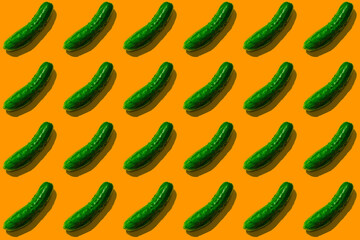 green cucumber pattern on orange background pop art design