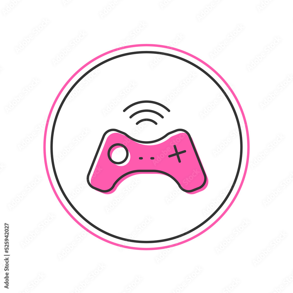 Sticker Filled outline Wireless gamepad icon isolated on white background. Game controller. Vector