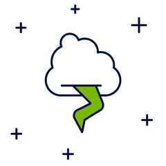 Filled outline Storm icon isolated on white background. Cloud and lightning sign. Weather icon of storm. Vector
