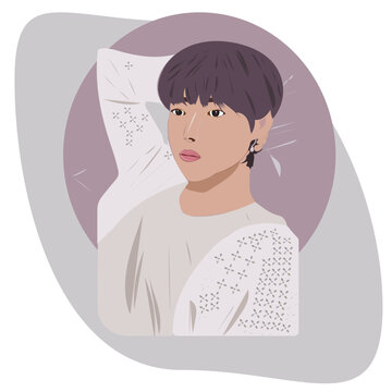 Man. Portrait of a man. Abstract picter. Man on a grey background. K-pop.