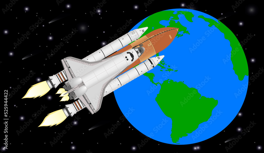 Canvas Prints space shuttle flying in a front of the earth planet of solar system. vector illustration. elements o