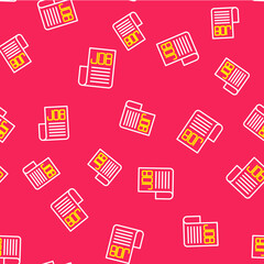 Line Search job icon isolated seamless pattern on red background. Recruitment or selection concept. Human resource and recruitment for business. Vector