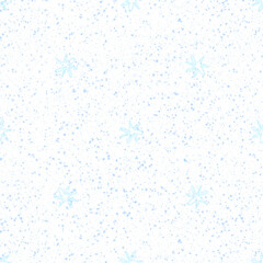 Hand Drawn Snowflakes Christmas Seamless Pattern. Subtle Flying Snow Flakes on chalk snowflakes Background. Alive chalk handdrawn snow overlay. Attractive holiday season decoration.