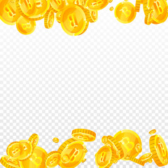 Thai baht coins falling. Gold scattered THB