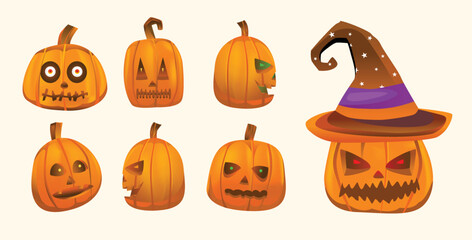 Halloween unique pumpkin monster icon collection, premium fashion vector illustration shapes