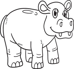 Hippopotamus Animal Isolated Coloring Page 