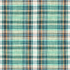 Teal rustic coastal beach house check fabric tile. Seamless sailor flannel textile gingham repeat swatch.