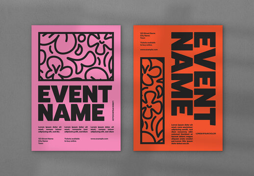 Bold Poster Set with Pink and Orange Accents