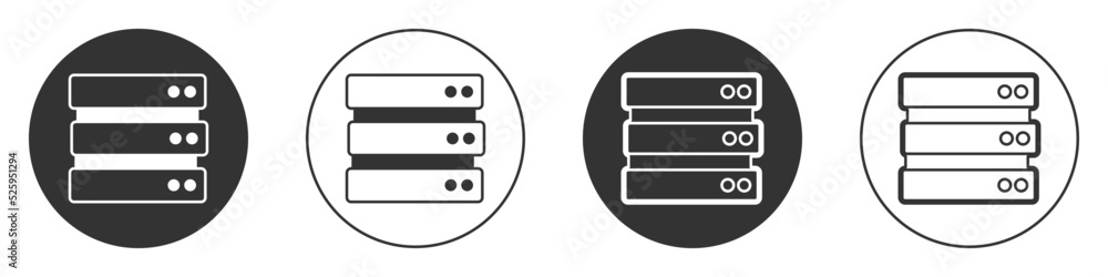 Poster black server, data, web hosting icon isolated on white background. circle button. vector