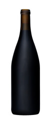 Full corked Burgundy wine bottle with no labels on a white background.