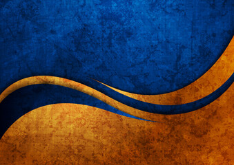 Blue and orange abstract grunge corporate material wavy background. Vector design