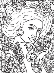 Afro American Girl Butterfly Coloring Page 