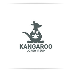kangaroo with leaf belly pouch logo design vector