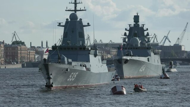 Russian warship in the city