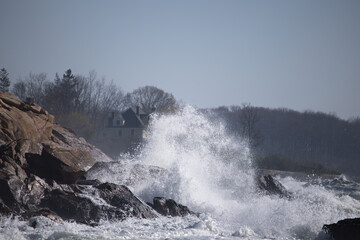 Ocean waves crashing on a rocky shore
