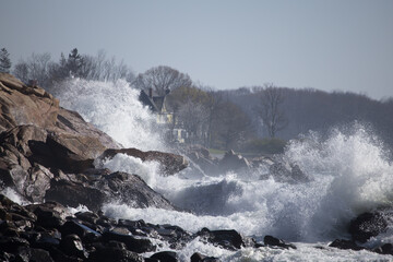 Ocean waves crashing on a rocky shore
